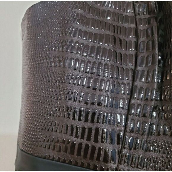 mark. Brown Black Faux Leather Sheath Dress Embossed Animal Print Size Medium - Picture 8 of 12